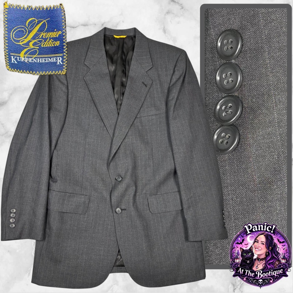 Kuppenheimer Premier Suit Jacket Mens 42L Charcoal Pinstripe Pick Stitch Blazer